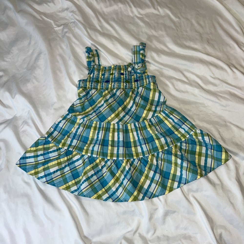 Gymboree Blue Green Plaid Fish Sun Dress 18 24 Months Summer Sea Splash Smocked